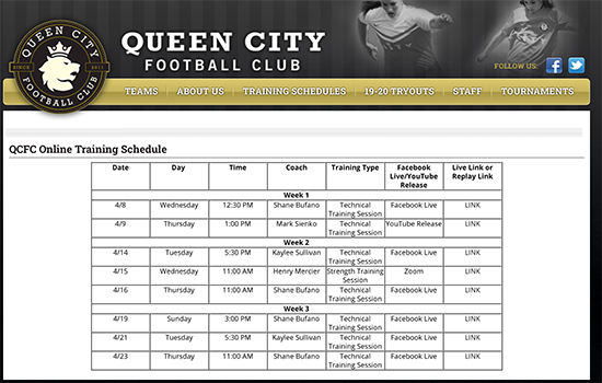 QCFC Online Training Schedule Live